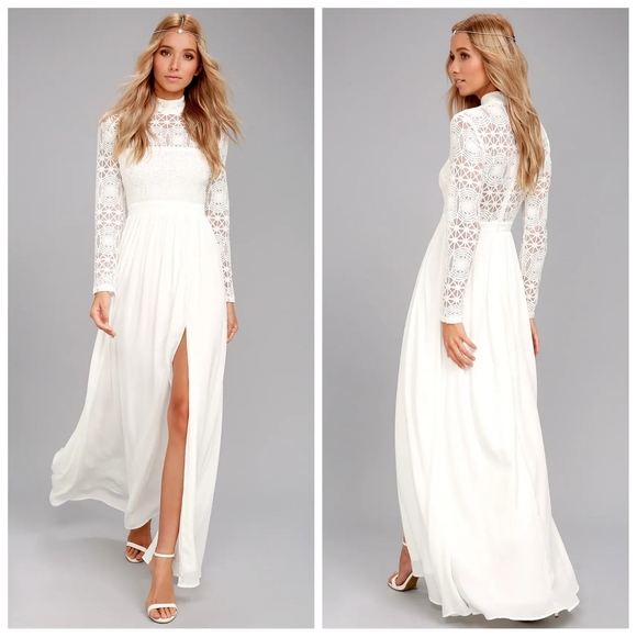 in dreams white long sleeve lace maxi dress